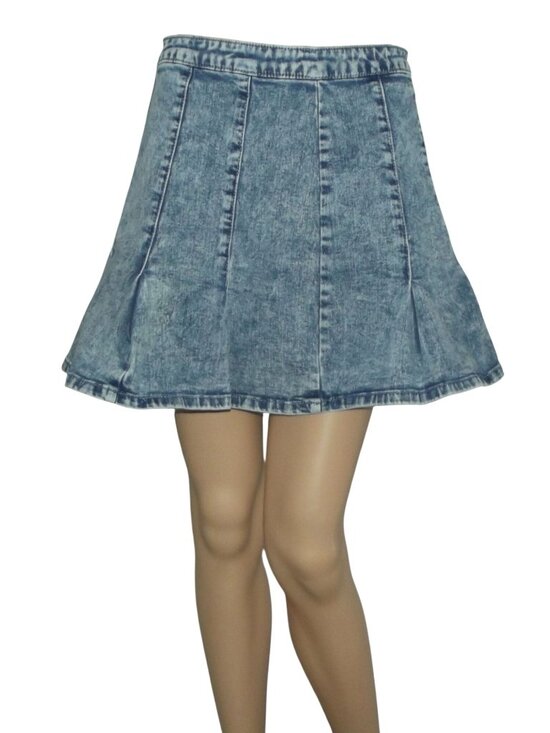 No Boundaries Dresses & Skirts - NOBO Pleated Skirt Womens Junior Size 13 blue acid wash jean denim
